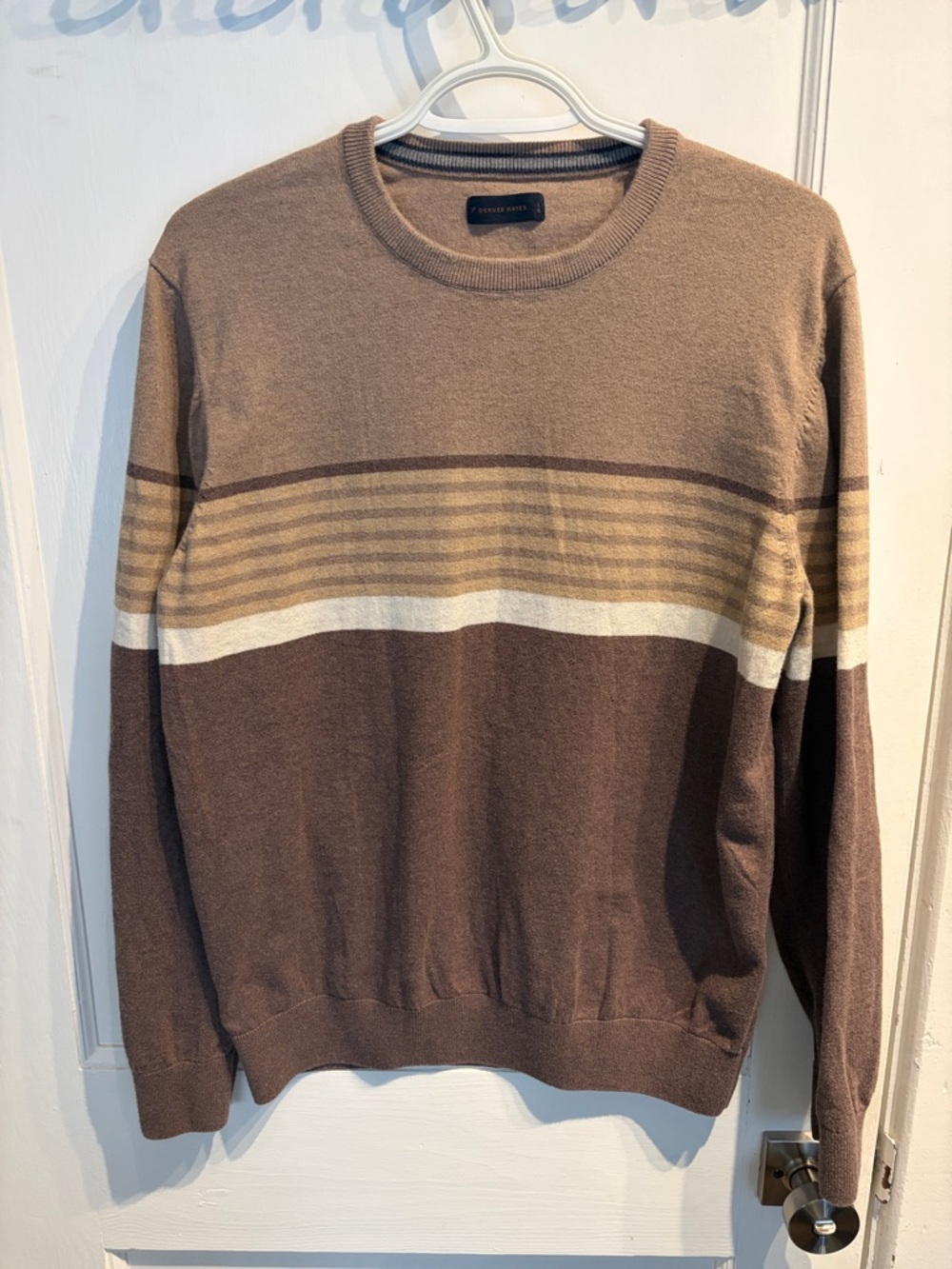 Denver Hayes Men's Crewneck Sweater in Brown, Tan and Cream